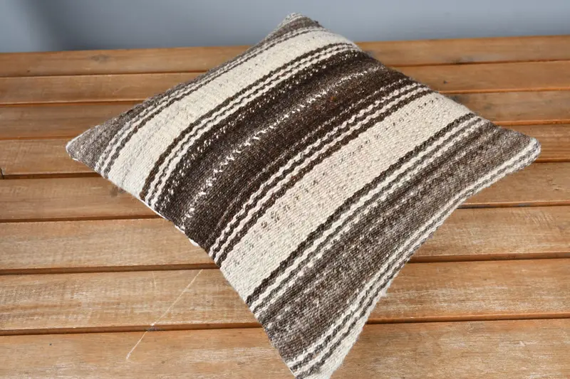 Handmade Kilim Cushion, Cozy Throw Pillow, Pillow Case, Boho Pillow Sham Cover, 12x12 Beige Cushion Case, Pillow for Couch - 2