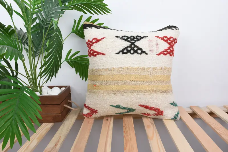 Vintage Pillow, Gift Pillow, Tribal Pillow Cover, Vintage Kilim Pillow, Patio Pillow, Pillow Cover, Custom Pillow Cover, 18x18 White Pillow - 1