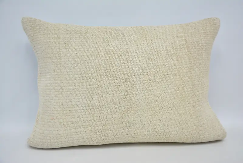 White Embroidered Throw Pillow, 20x28 Inches Pillow with Geometric Pattern - 1