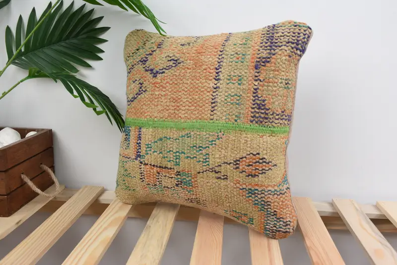 Pillow for Sofa, Cushion Case, Neutral Pillow Sham, Vintage Pillow, Home Decor Pillow, 14x14 Blue Cushion Cover, Pattern Throw Pillow - 5