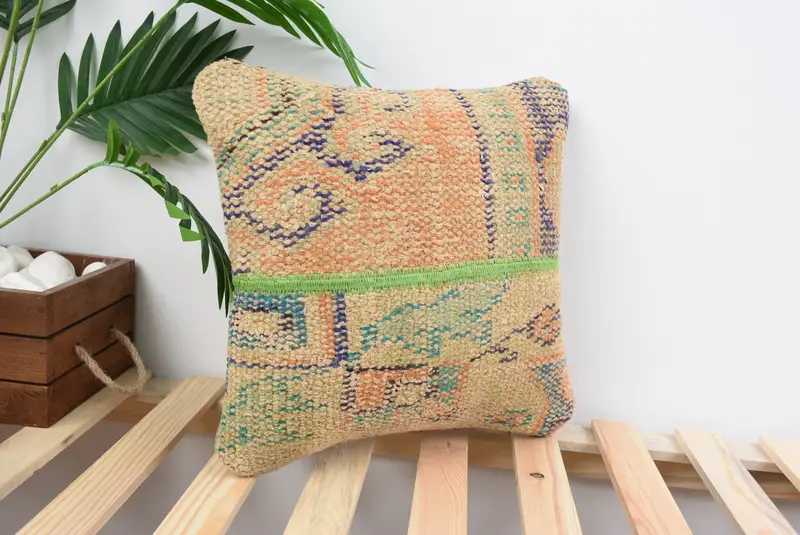 Pillow for Sofa, Cushion Case, Neutral Pillow Sham, Vintage Pillow, Home Decor Pillow, 14x14 Blue Cushion Cover, Pattern Throw Pillow - 4