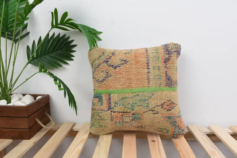 Pillow for Sofa, Cushion Case, Neutral Pillow Sham, Vintage Pillow, Home Decor Pillow, 14x14 Blue Cushion Cover, Pattern Throw Pillow - 1