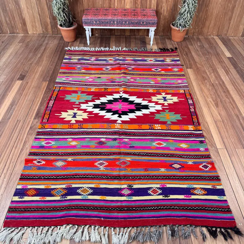6x9.6 ft Vintage Rug, Turkish Large Rug, Red Blue Southwestern Rug - 1
