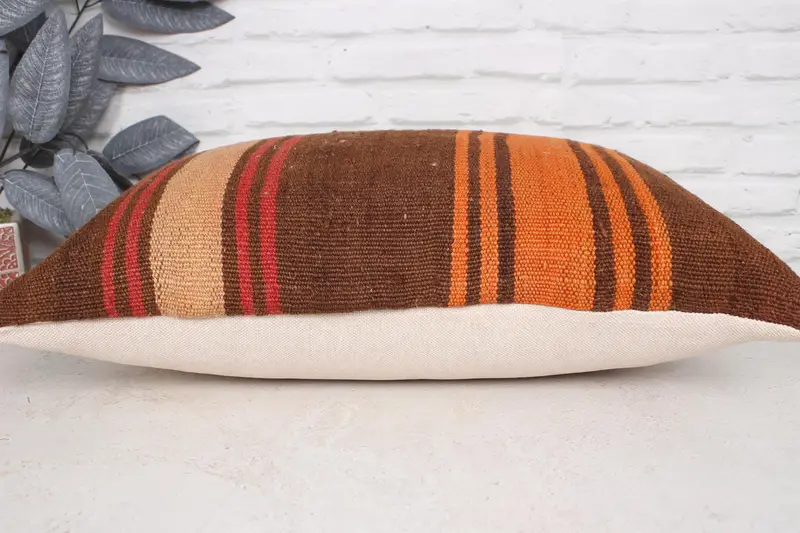 Throw Kilim Pillow, Pillow for Sofa, 16x24 Brown Cushion Case, Handmade Kilim Cushion, Cushion Cover, Hippie Throw Pillow Cover - 5