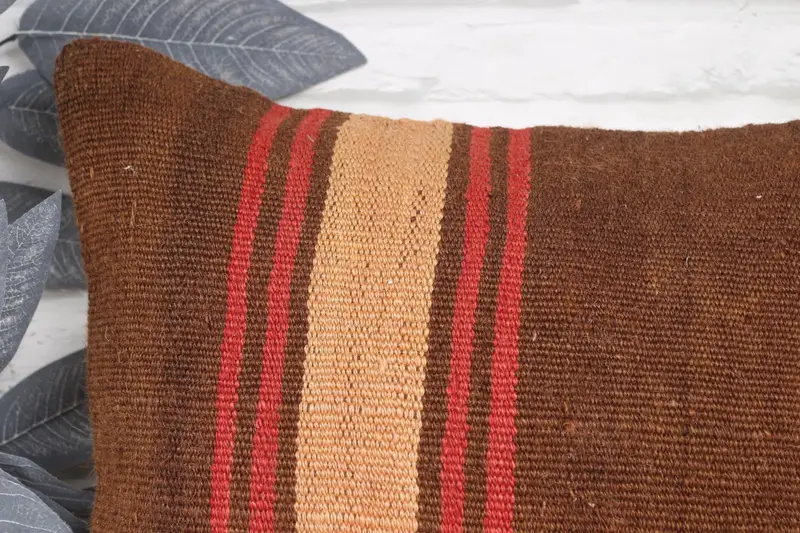 Throw Kilim Pillow, Pillow for Sofa, 16x24 Brown Cushion Case, Handmade Kilim Cushion, Cushion Cover, Hippie Throw Pillow Cover - 2