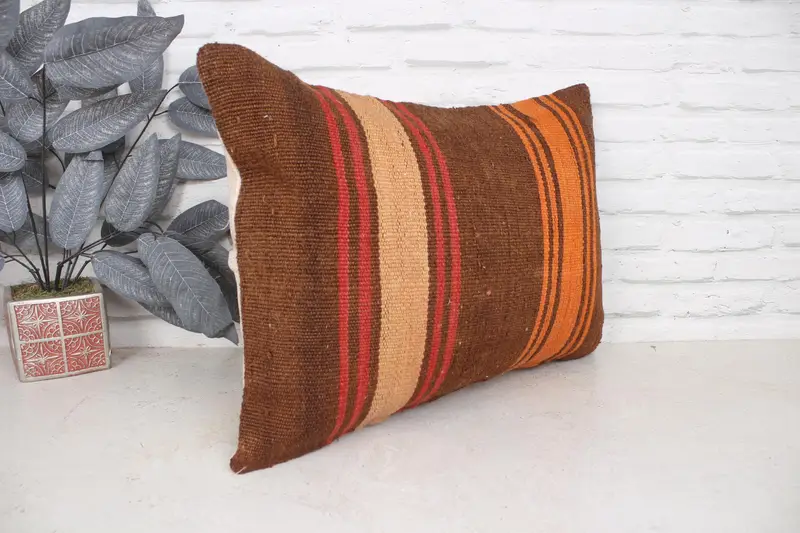 Throw Kilim Pillow, Pillow for Sofa, 16x24 Brown Cushion Case, Handmade Kilim Cushion, Cushion Cover, Hippie Throw Pillow Cover - 3