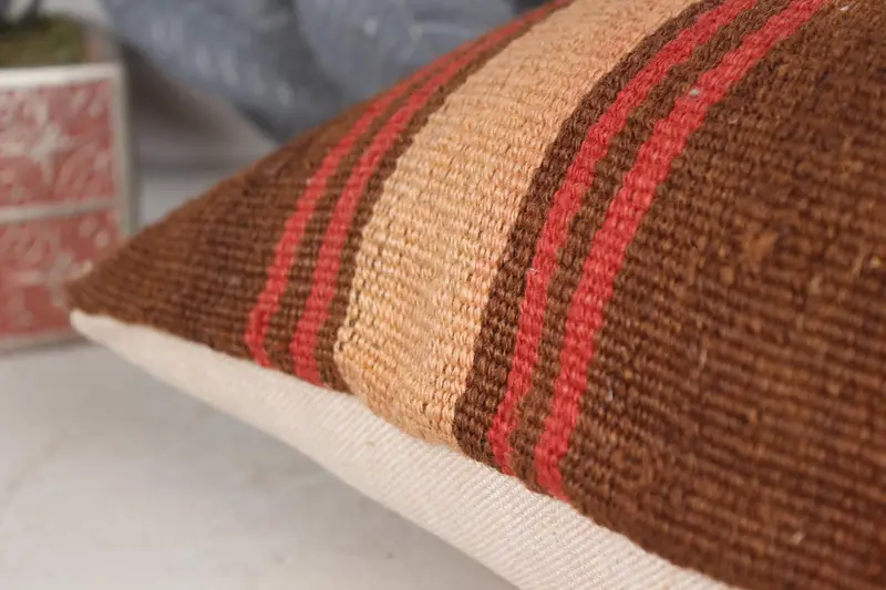 Throw Kilim Pillow, Pillow for Sofa, 16x24 Brown Cushion Case, Handmade Kilim Cushion, Cushion Cover, Hippie Throw Pillow Cover - 7