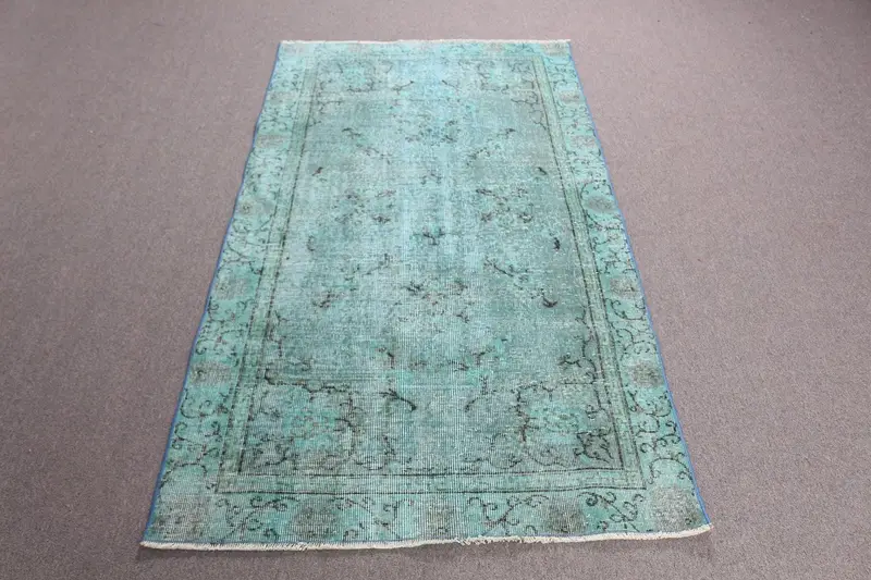 グリーン、ブラック花柄幾何学ラグ、108x200 cm