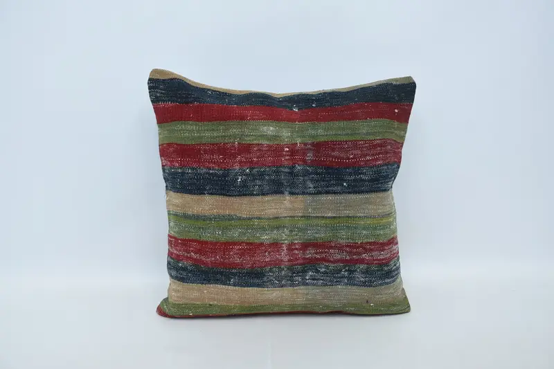 Handmade Rug Seat Pillow Sham, Cushion Case, 24x24 Green Pillow Sham, Vintage Kilim Pillow, Kilim Pillow Cover, Bright Cushion Cover, Gift Pillow - 1