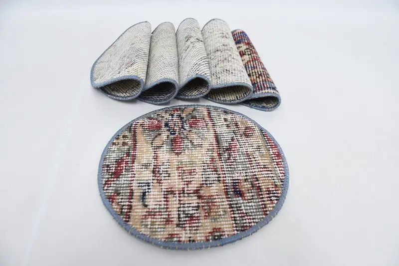 Juego de manteles individuales bohemios circulares de algodón verde y beige