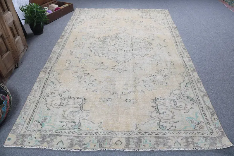 Alfombra grande vintage Oushak 5,9x9,9 pies (180x303 cm), alfombra turca de lana de camuflaje gris - 1