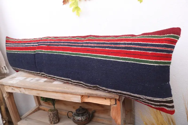 Pillow Cover, 12x48 Blue Cushion Cover, Turkish Pillow, Ethnic Pillow Case, Vintage Kilim Pillow Pillow Case, Boho Pillow, Kilim Cushion Sham - 4