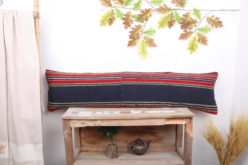 Pillow Cover, 12x48 Blue Cushion Cover, Turkish Pillow, Ethnic Pillow Case, Vintage Kilim Pillow Pillow Case, Boho Pillow, Kilim Cushion Sham - 1