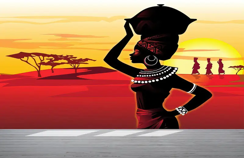 Wall Paper Peel and Stick, African Mural, Girl Wall Painting, Bright Wall Paper, Modern Wall Paper, Woman Wall Poster, - 2