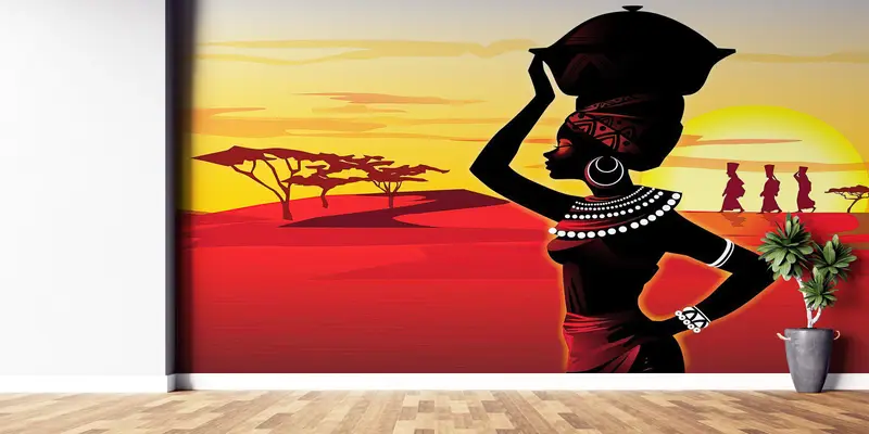 Wall Paper Peel and Stick, African Mural, Girl Wall Painting, Bright Wall Paper, Modern Wall Paper, Woman Wall Poster, - 4