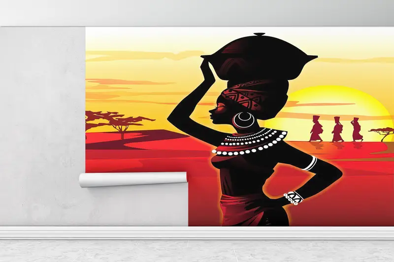Wall Paper Peel and Stick, African Mural, Girl Wall Painting, Bright Wall Paper, Modern Wall Paper, Woman Wall Poster, - 1