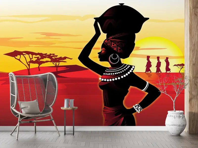 Wall Paper Peel and Stick, African Mural, Girl Wall Painting, Bright Wall Paper, Modern Wall Paper, Woman Wall Poster, - 6
