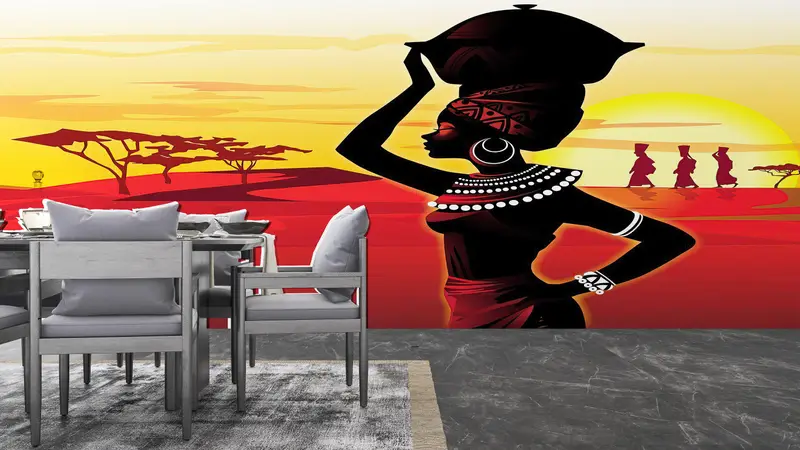 Wall Paper Peel and Stick, African Mural, Girl Wall Painting, Bright Wall Paper, Modern Wall Paper, Woman Wall Poster, - 3