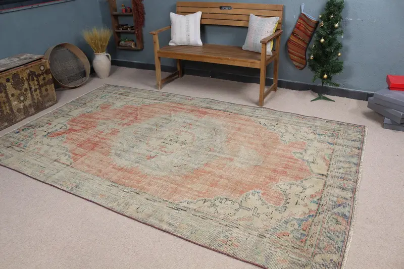 鮮やかな5.8x9.5フィートのラグ、幾何学模様のストライプ