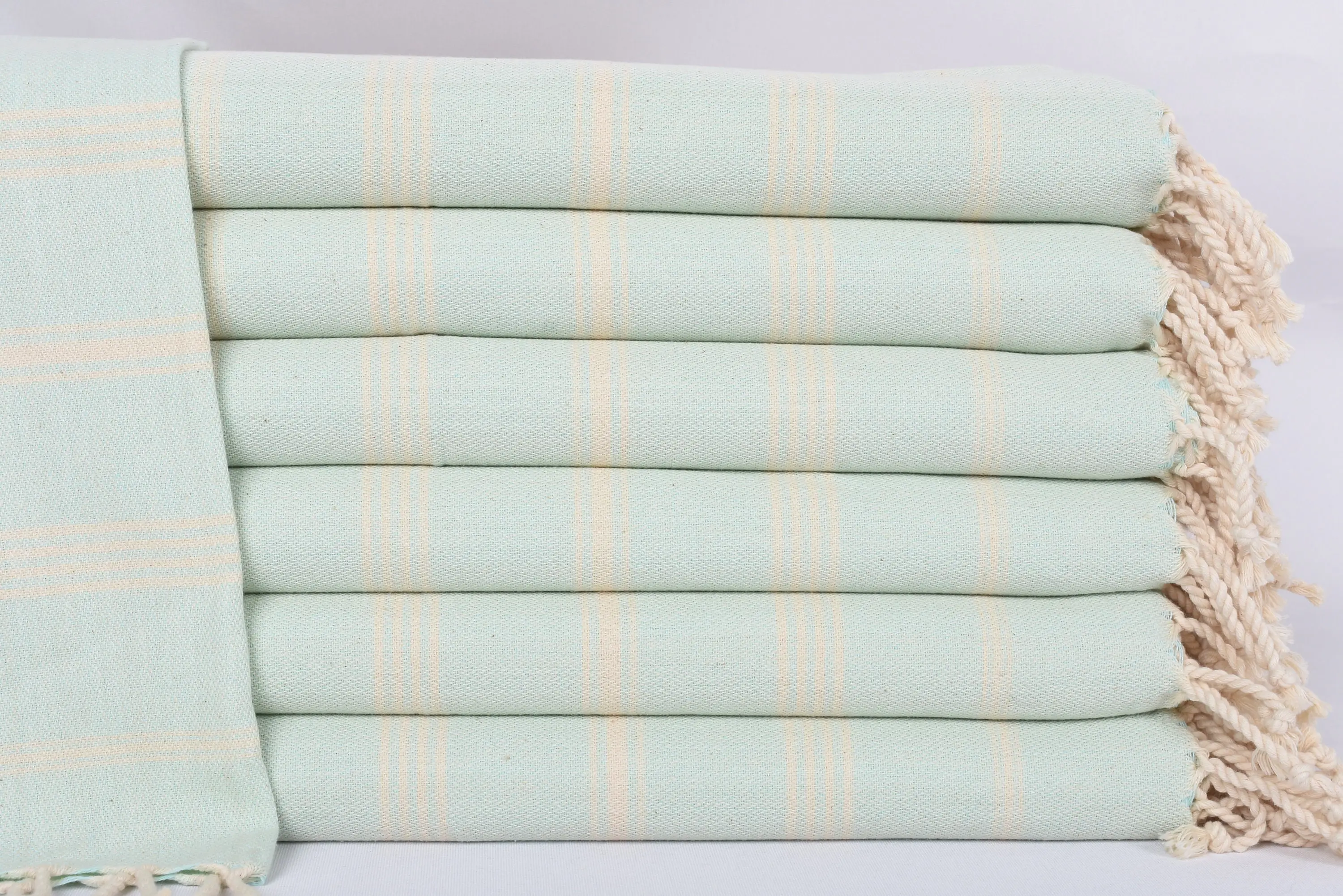 Mint Striped Hand Towel Organic Cotton, 38x24 Inches - 1