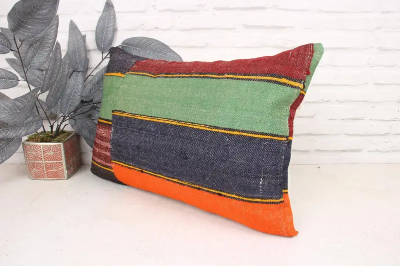 Art Deco Pillow, Kilim Pillow Cover, 16x24 Red Pillow, Pillow for Sofa, Cushion Cover, Vintage Kilim Pillow Pillow Cover, Pillow for Couch - 4