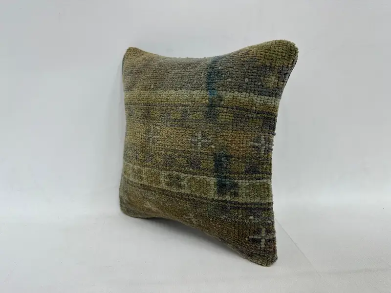 Pillow Sham, Office Chair Cushion Case, Boho Pillow Sham Cover, Handmade Kilim Cushion, Vintage Kilim Throw Pillow, 12x12 Gray Cushion Case - 4