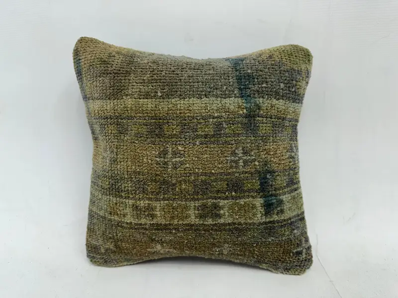 Pillow Sham, Office Chair Cushion Case, Boho Pillow Sham Cover, Handmade Kilim Cushion, Vintage Kilim Throw Pillow, 12x12 Gray Cushion Case - 1