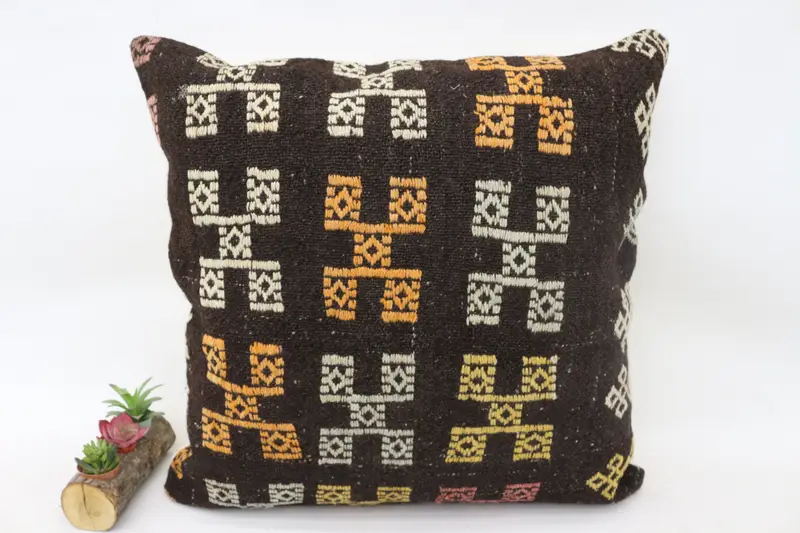 Cushion, Colorful Pillow Cover, Pillow for Couch, Antique Pillows, 28x28 Brown Pillow, Vintage Pillow, Bohemian Cushion Cushion Case - 4