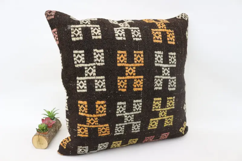 Cushion, Colorful Pillow Cover, Pillow for Couch, Antique Pillows, 28x28 Brown Pillow, Vintage Pillow, Bohemian Cushion Cushion Case - 3