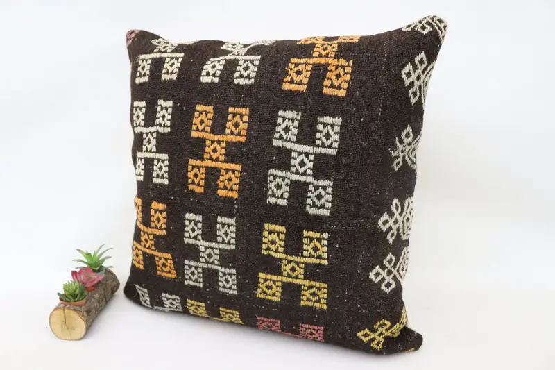 Cushion, Colorful Pillow Cover, Pillow for Couch, Antique Pillows, 28x28 Brown Pillow, Vintage Pillow, Bohemian Cushion Cushion Case - 5