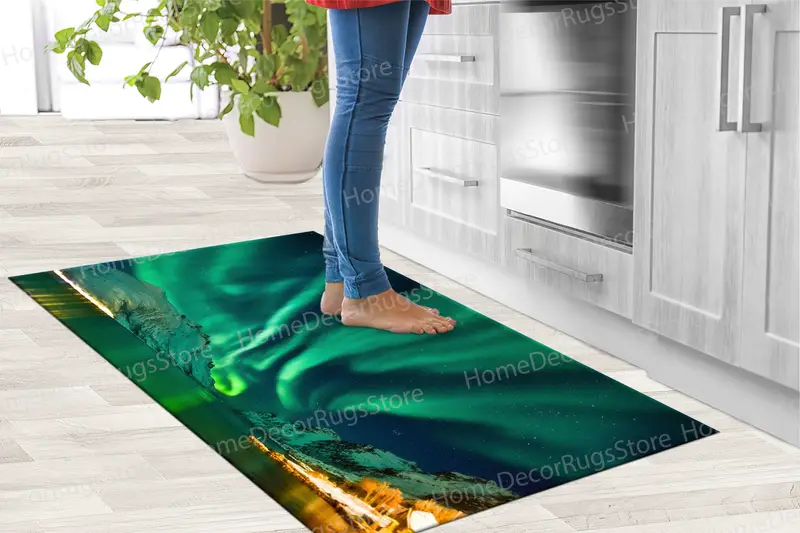オーロラ スカイ プリント ラグ: オーロラ 自然風景の装飾
