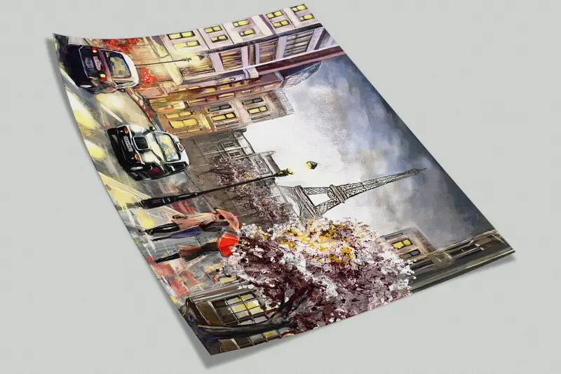 Paris Cityscape Wall Art, City Wall Poster, Abstract Paris Wall Print, City Wall Art, People With Umbrella Mural, Eiffel Tower Wall Print, - 8