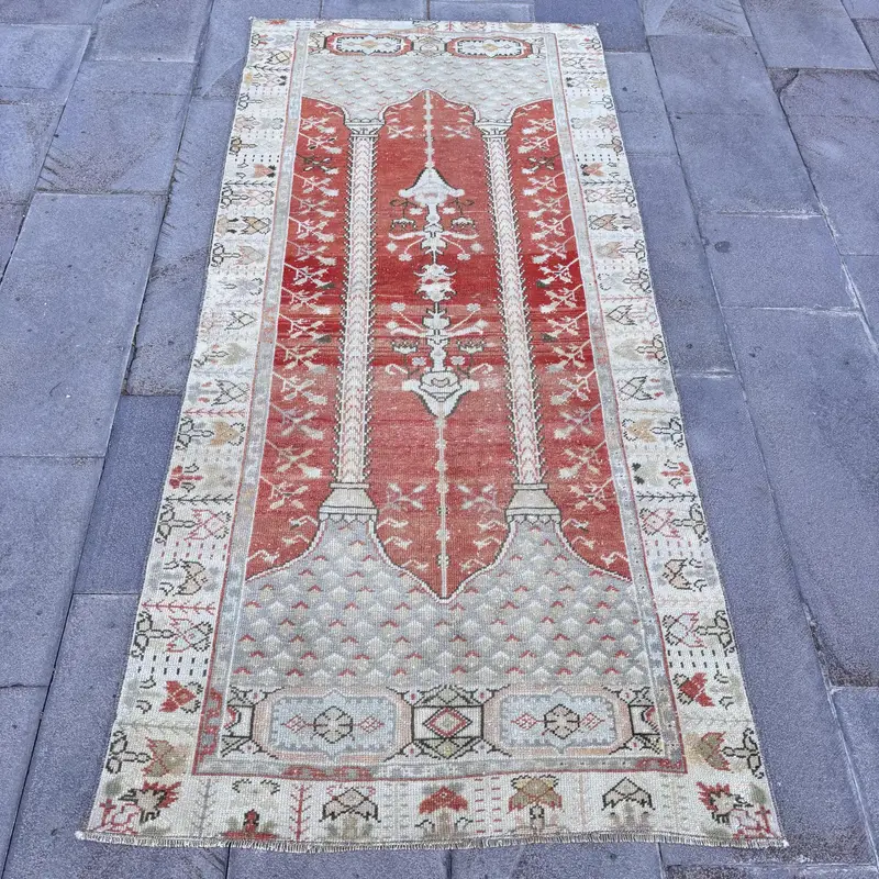 Alfombra de cuadros rojos y beige, 3,2x7 ft Elegant Addition