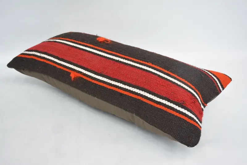Yoga Pillow Sham, Pillow for Couch, Designer Throw Cushion, Cushion Case, Boho Pillow, Ethnical Kilim Rug Pillow, 12x24 Brown Cushion Case - 6