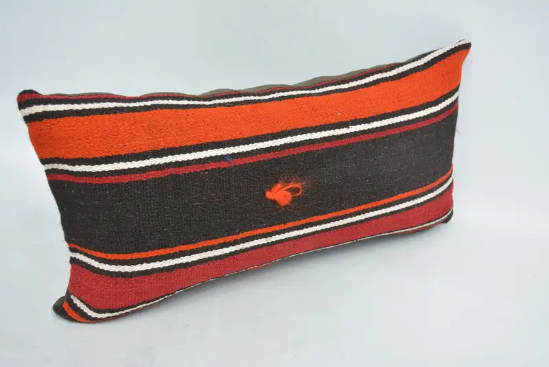 Yoga Pillow Sham, Pillow for Couch, Designer Throw Cushion, Cushion Case, Boho Pillow, Ethnical Kilim Rug Pillow, 12x24 Brown Cushion Case - 3