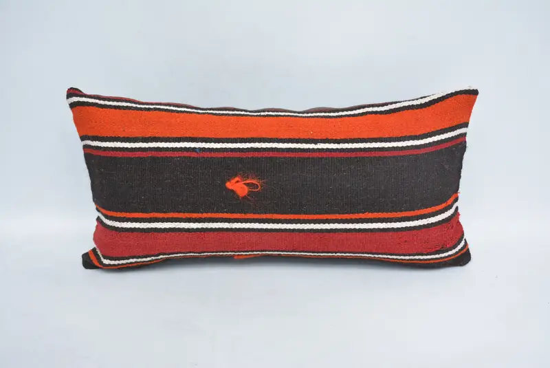 Yoga Pillow Sham, Pillow for Couch, Designer Throw Cushion, Cushion Case, Boho Pillow, Ethnical Kilim Rug Pillow, 12x24 Brown Cushion Case - 1