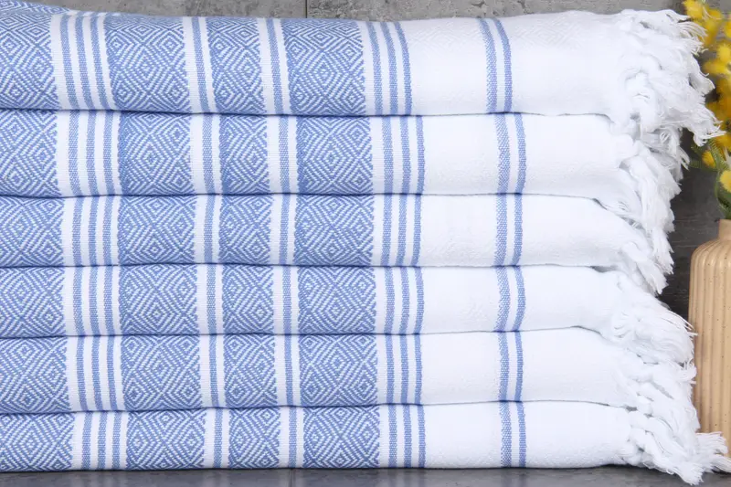 Personalized Gift Box Towel, Turkish Bath Towel, White-Blue, Diamond, 40x71 Inches