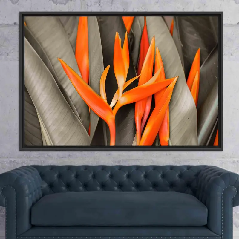 Modern Leaf Orange Canvas: Trendy, Artistic, Vibrant Decor Print