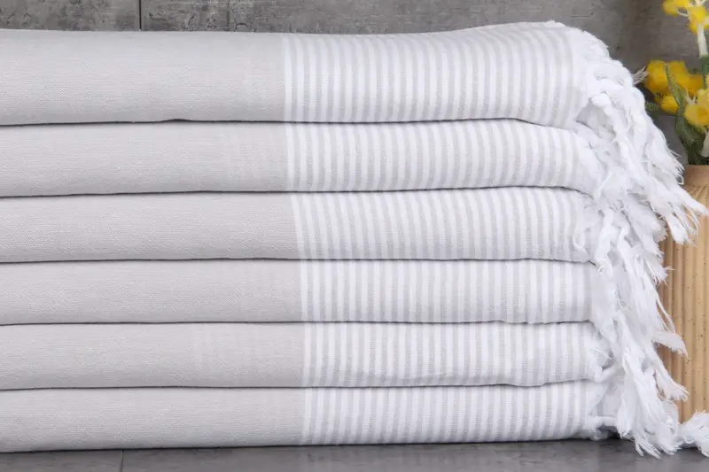 Light Gray Striped Turkish Beach Towel, 79x36 Inches