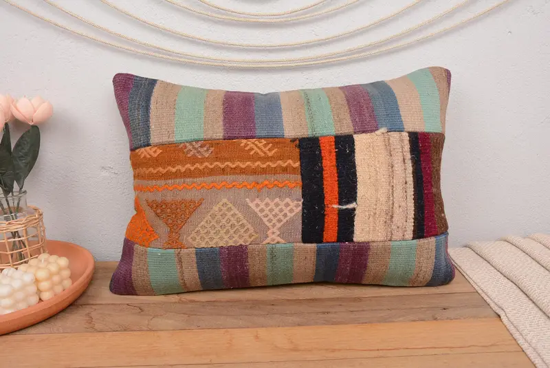 Green & Purple Patchwork Pillow, 16x24 Inches Decorative Pillow - 2
