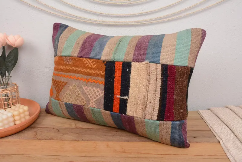 Green & Purple Patchwork Pillow, 16x24 Inches Decorative Pillow - 4