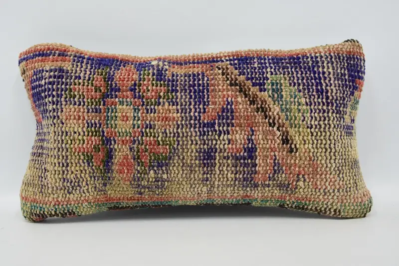 Kilim Cushion Sham, Boho Pillow Sham Cover, Turkish Pillow, 8x16 Blue Pillow Cover, Handmade Rug Seat Pillow Case, Pillow Cover - 1