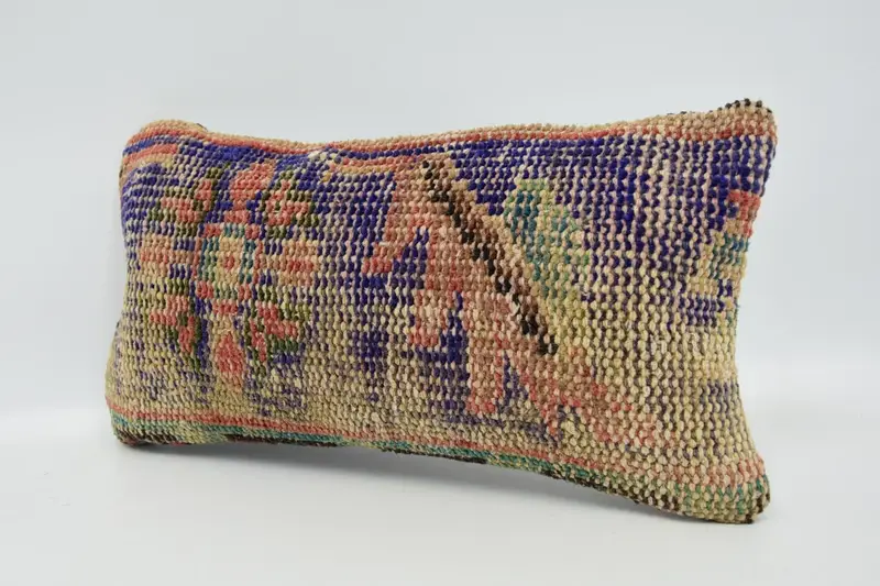 Kilim Cushion Sham, Boho Pillow Sham Cover, Turkish Pillow, 8x16 Blue Pillow Cover, Handmade Rug Seat Pillow Case, Pillow Cover - 4