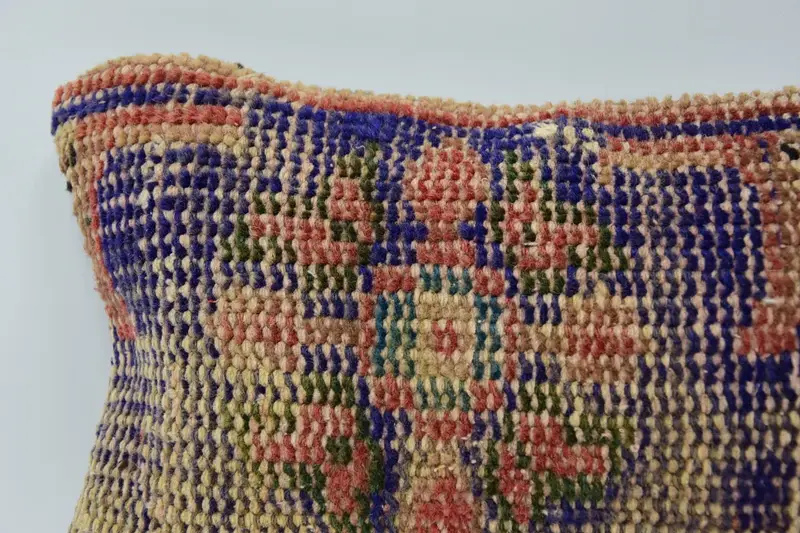 Kilim Cushion Sham, Boho Pillow Sham Cover, Turkish Pillow, 8x16 Blue Pillow Cover, Handmade Rug Seat Pillow Case, Pillow Cover - 2