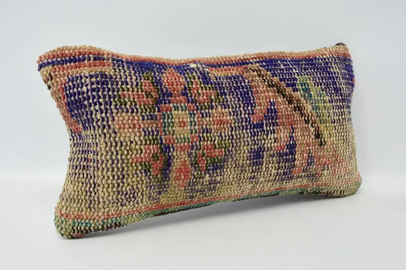 Kilim Cushion Sham, Boho Pillow Sham Cover, Turkish Pillow, 8x16 Blue Pillow Cover, Handmade Rug Seat Pillow Case, Pillow Cover - 3