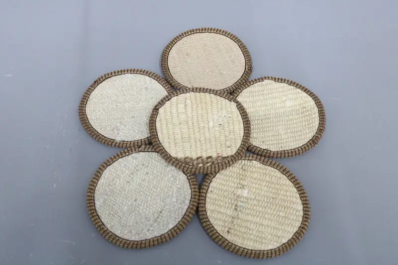 Elegant Beige Coaster Set, Unique Kilim Coasters