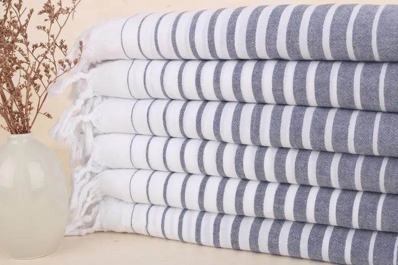 Monogrammed Beach Towel Turkish Cotton Navy Stripes, 36x67 Inches