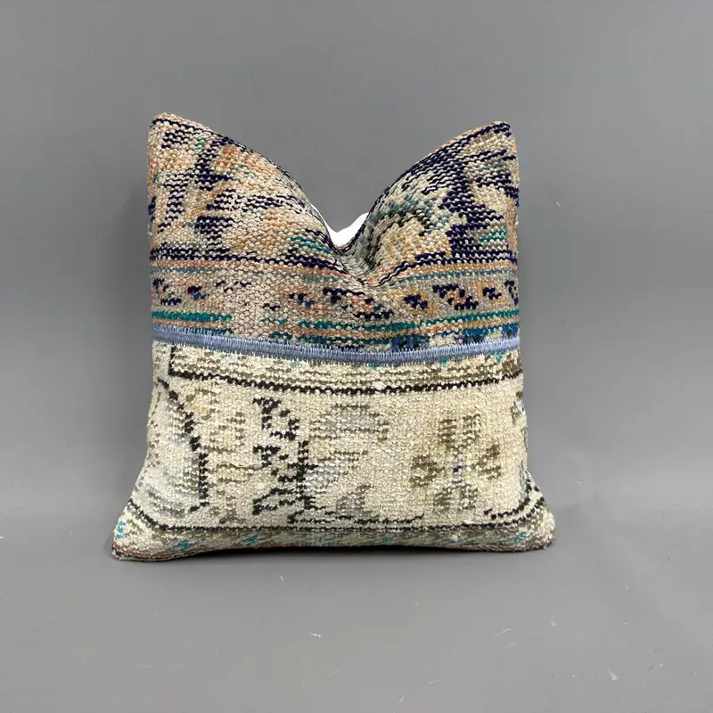 Almohada de tiro del suroeste naranja y verde, cojín Kilim vintage