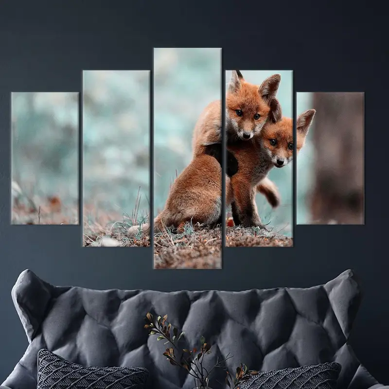 エレガントなキツネの森の風景プリントキャンバス - 野生動物アート