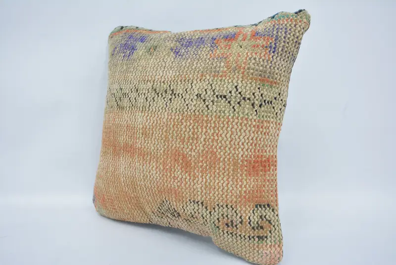 Bright Pillow Sham, Cushion, Turkish Kilim Pillow, Handmade Kilim Cushion, Neutral Pillow, 16x16 Beige Pillow Cover, Home Decor Pillow - 4
